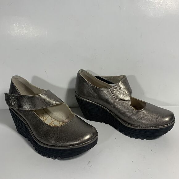 Fly London Yasi Metallic Bronze Leather Platform Wedge Shoes - EUR 37 W - Picture 12 of 16